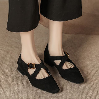 Mary Leopard Heel Jane Cross Shoes Chunky Strap Print