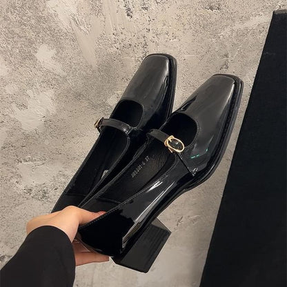 Square-Toe Mary Jane Heel Chunky Shoes