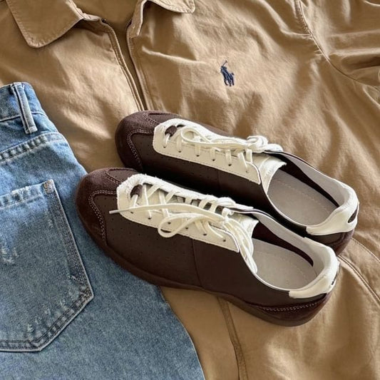 Leather Genuine Sneakers Tone Two Lace-Up