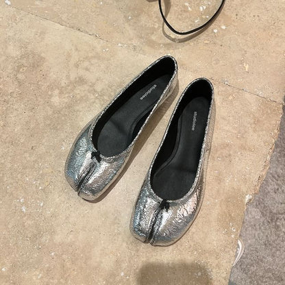 Metallic Toe Split Genuine Flats Leather