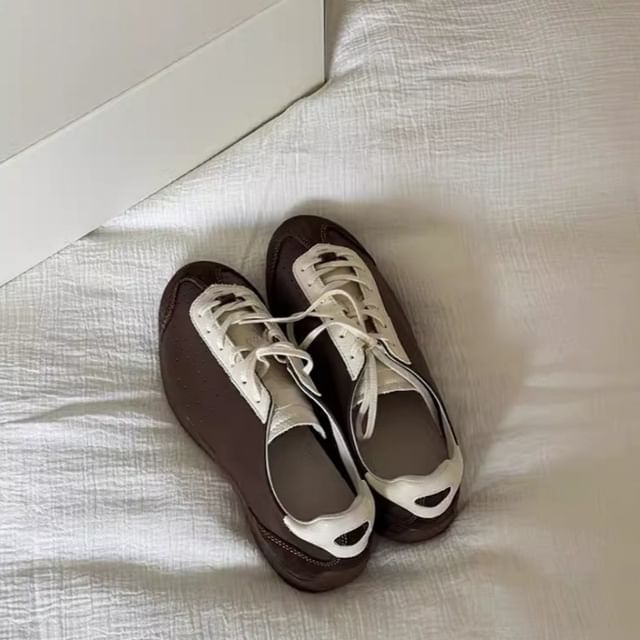 Leather Genuine Sneakers Tone Two Lace-Up