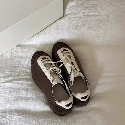 Leather Genuine Sneakers Tone Two Lace-Up