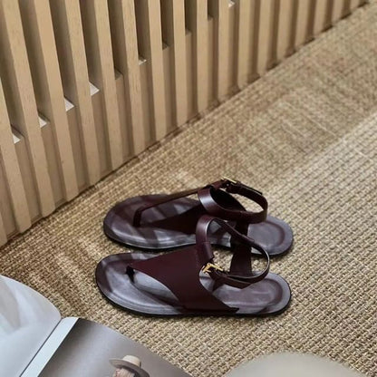 Leather Plain Sandals Thong Slingback Genuine