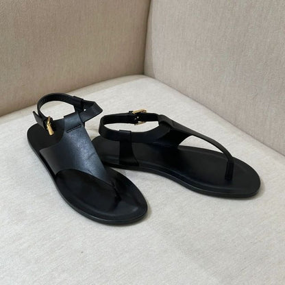 Leather Plain Sandals Thong Slingback Genuine
