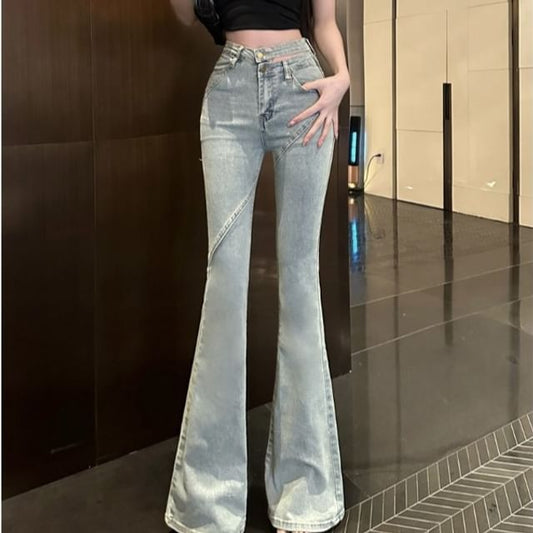 Washed Flared Rise Jeans High Cutout