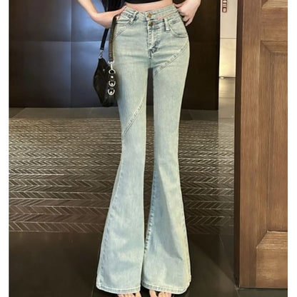 Washed Flared Rise Jeans High Cutout