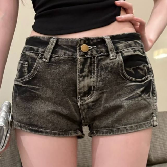 Washed Rise Hot Pants Denim Low