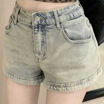 Hot Denim Zipped High Waist Washed Pants