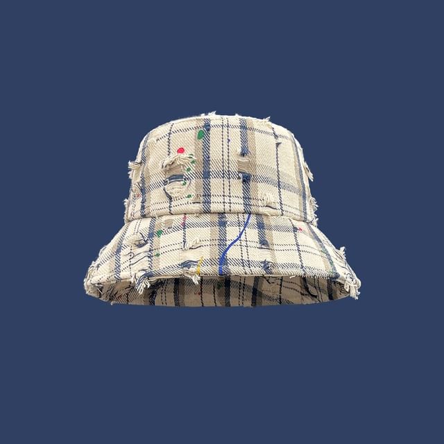 Distressed Bucket Plaid Hat