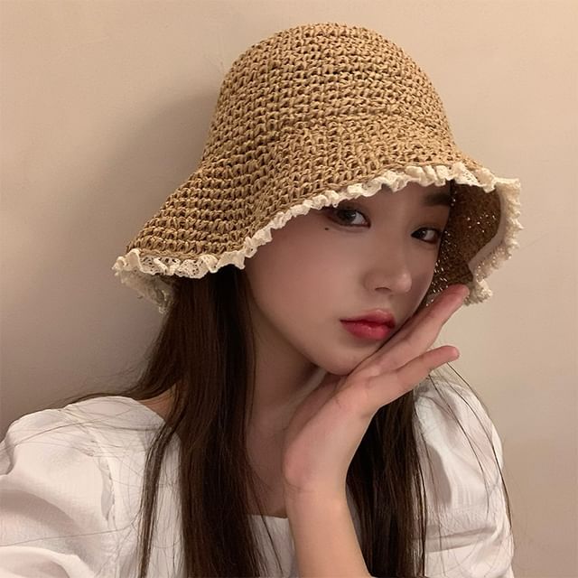 Straw Hat Lace Sun Trim