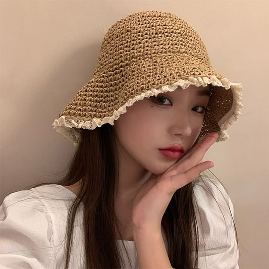 Straw Hat Lace Sun Trim