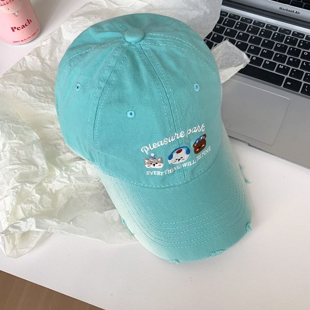 Cap Baseball Cartoon Embroidered Distressed