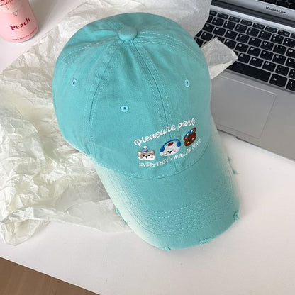 Cap Baseball Cartoon Embroidered Distressed