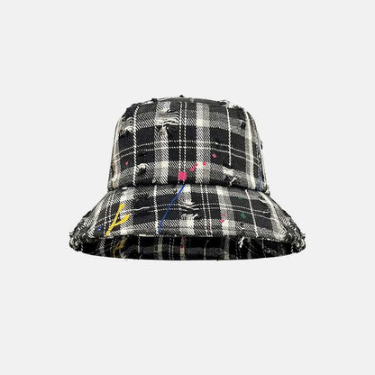 Distressed Bucket Plaid Hat