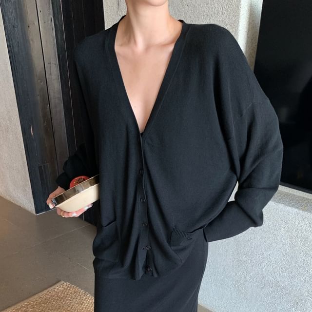 Mid Blouse Skirt A-Line Waist V-Neck / Maxi Plain Long-Sleeve