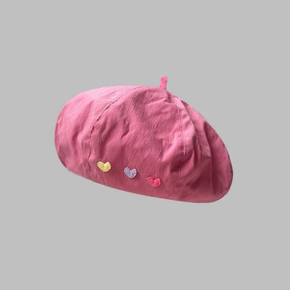 Heart Embroidered Beret Hat