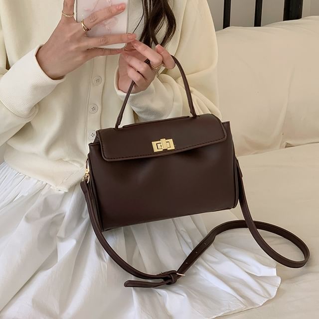 Leather Lock Crossbody Twist Faux Bag