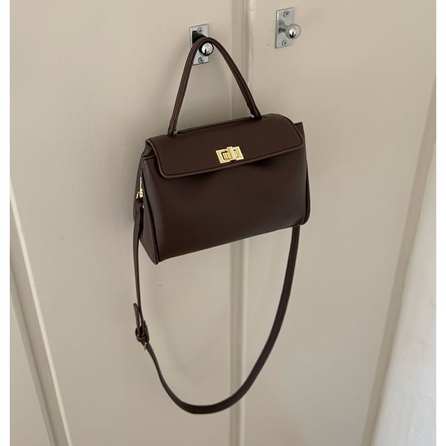 Leather Lock Crossbody Twist Faux Bag