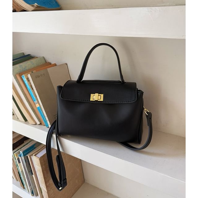 Leather Lock Crossbody Twist Faux Bag