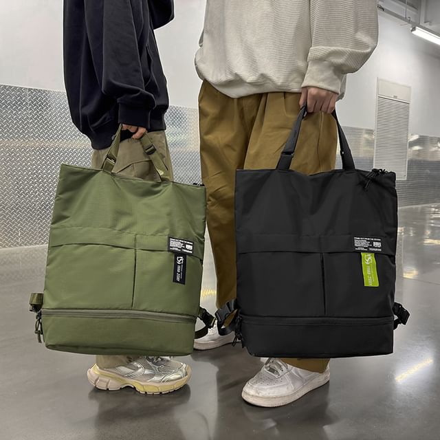 Applique Backpack Nylon Panel Tote