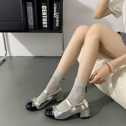 Block Tone Ribbon Pumps Jane Two Heel Mary