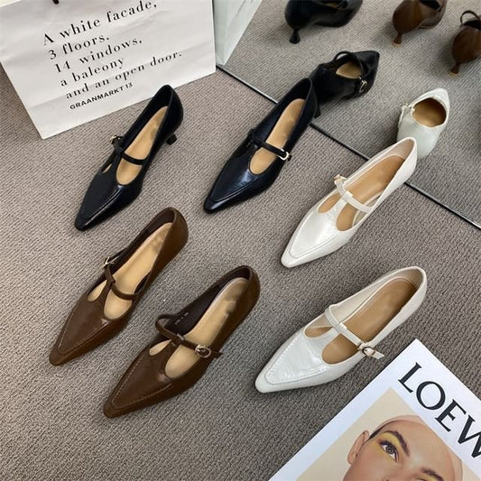 Jane Pointed Shoes Pyramid Strap T Heel Mary