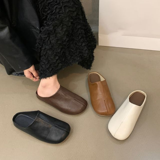 Plain Leather Faux Mules