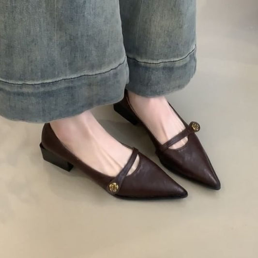 Heel Mary Jane Low Pointed Pumps