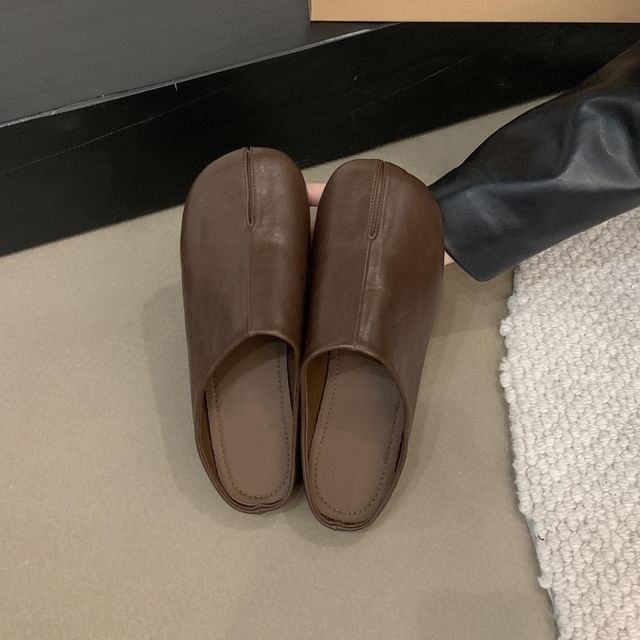 Plain Leather Faux Mules