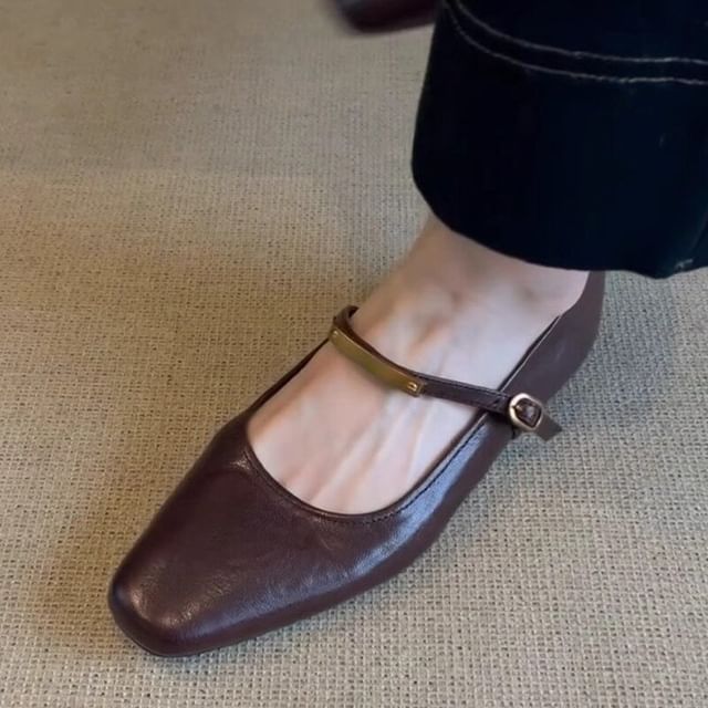 Accent Flats Toe Square Jane Mary Metal