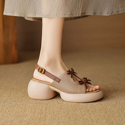 Leather Faux Sandals Platform Ribbon Accent