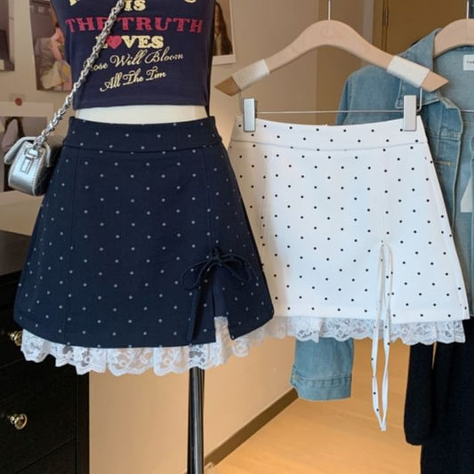 Skirt A-Line Panel Mini Waist Accent Bow Lace High