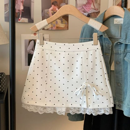 Skirt A-Line Panel Mini Waist Accent Bow Lace High