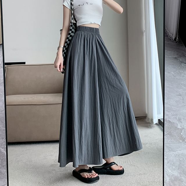 Cropped Waist High Culottes Plain