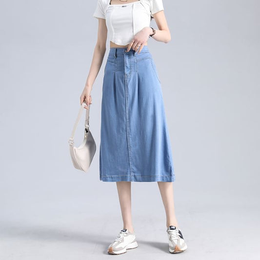 Waist Denim Midi A-Line High Skirt