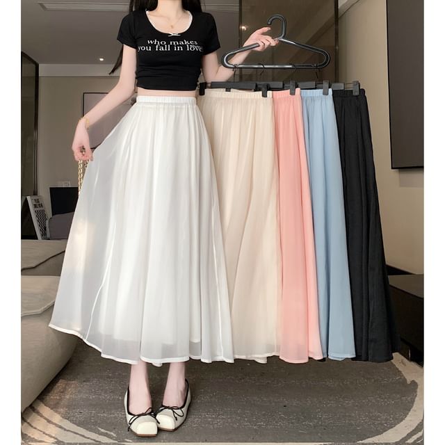 A-Line High Skirt Midi Rise Plain Mesh