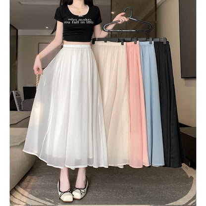 A-Line High Skirt Midi Rise Plain Mesh