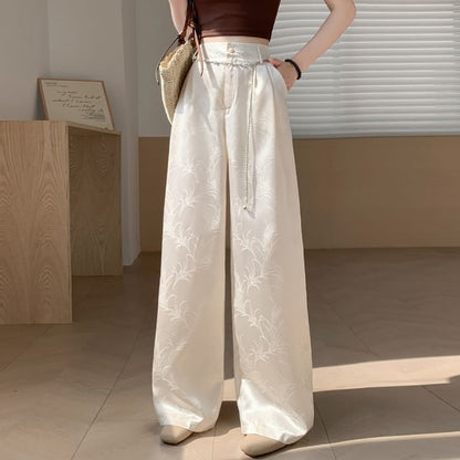 Wide Waist Satin High Pants Jacquard Leg
