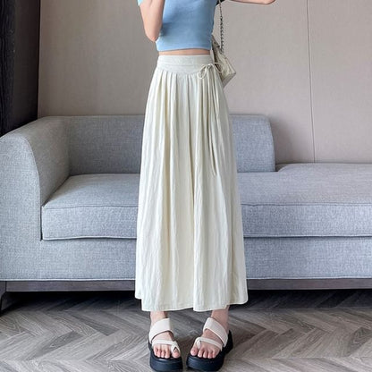 Plain Cropped Waist Pleated High Culottes