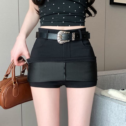 Mini Skort High Waist Pencil Plain