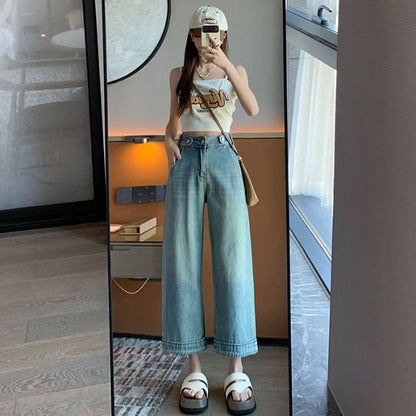 High Leg Jeans Wide Designs) Waist (Various Washed Cropped