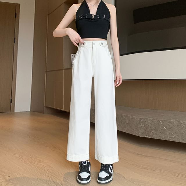 High Leg Jeans Wide Designs) Waist (Various Washed Cropped