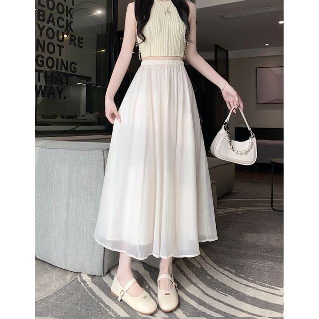 A-Line High Skirt Midi Rise Plain Mesh