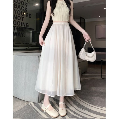 A-Line High Skirt Midi Rise Plain Mesh