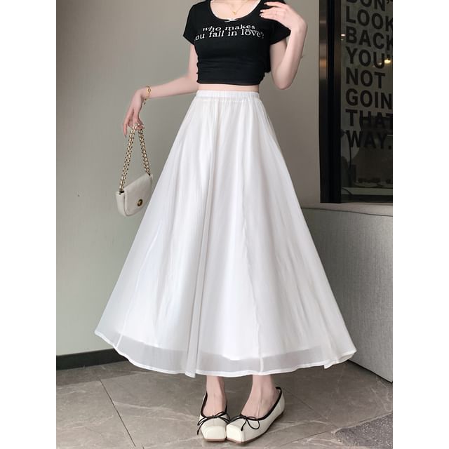 A-Line High Skirt Midi Rise Plain Mesh