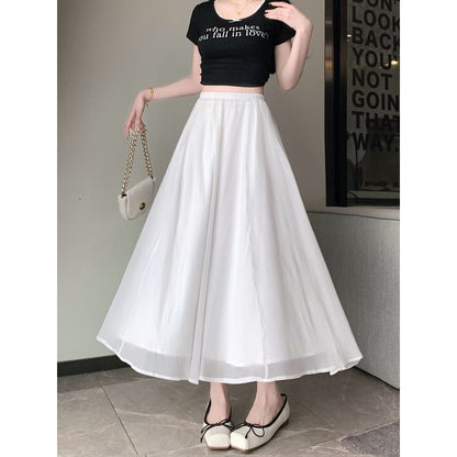 A-Line High Skirt Midi Rise Plain Mesh
