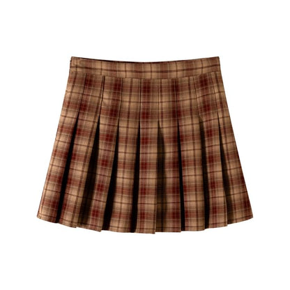 A-Line Skirt Mini Plaid Rise High Pleated