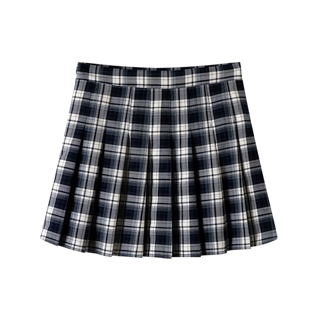 A-Line Skirt Mini Plaid Rise High Pleated