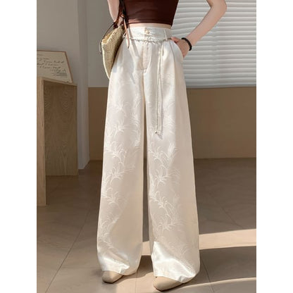 Wide Waist Satin High Pants Jacquard Leg