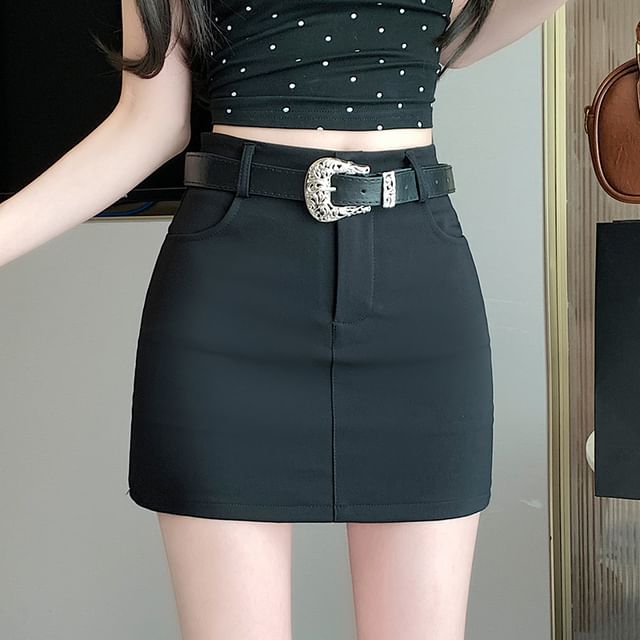 Mini Skort High Waist Pencil Plain